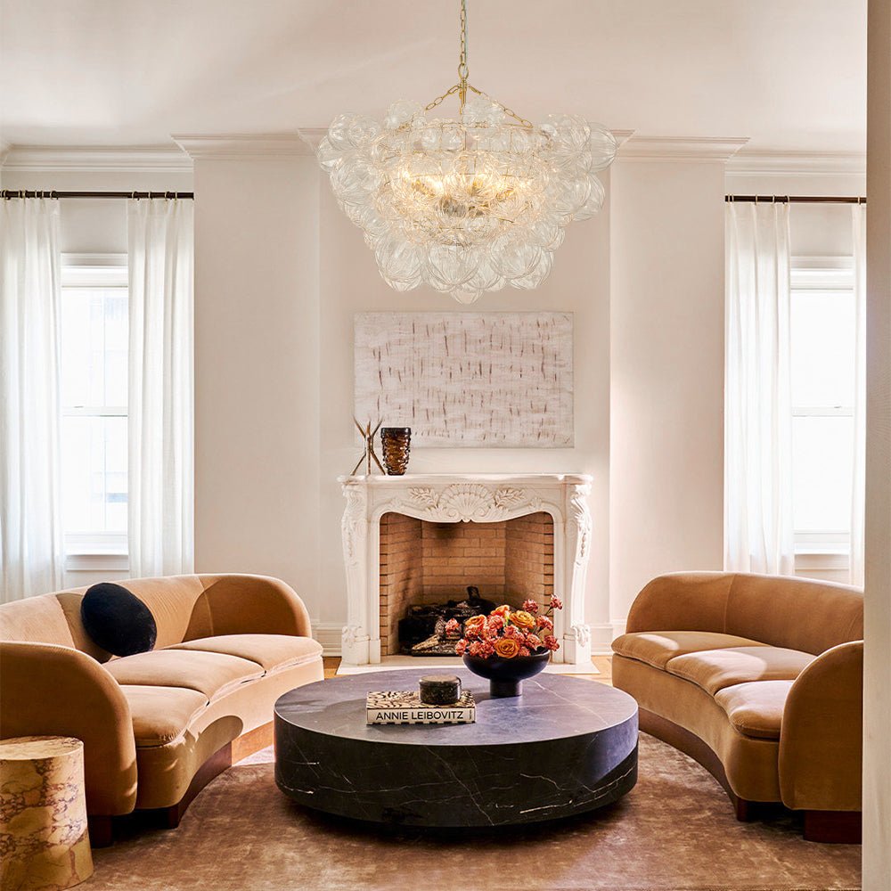 Brass Cluster Sculpture Texture Glass Globe Bubble Chandelier