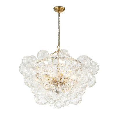 Brass Cluster Sculpture Texture Glass Globe Bubble Chandelier