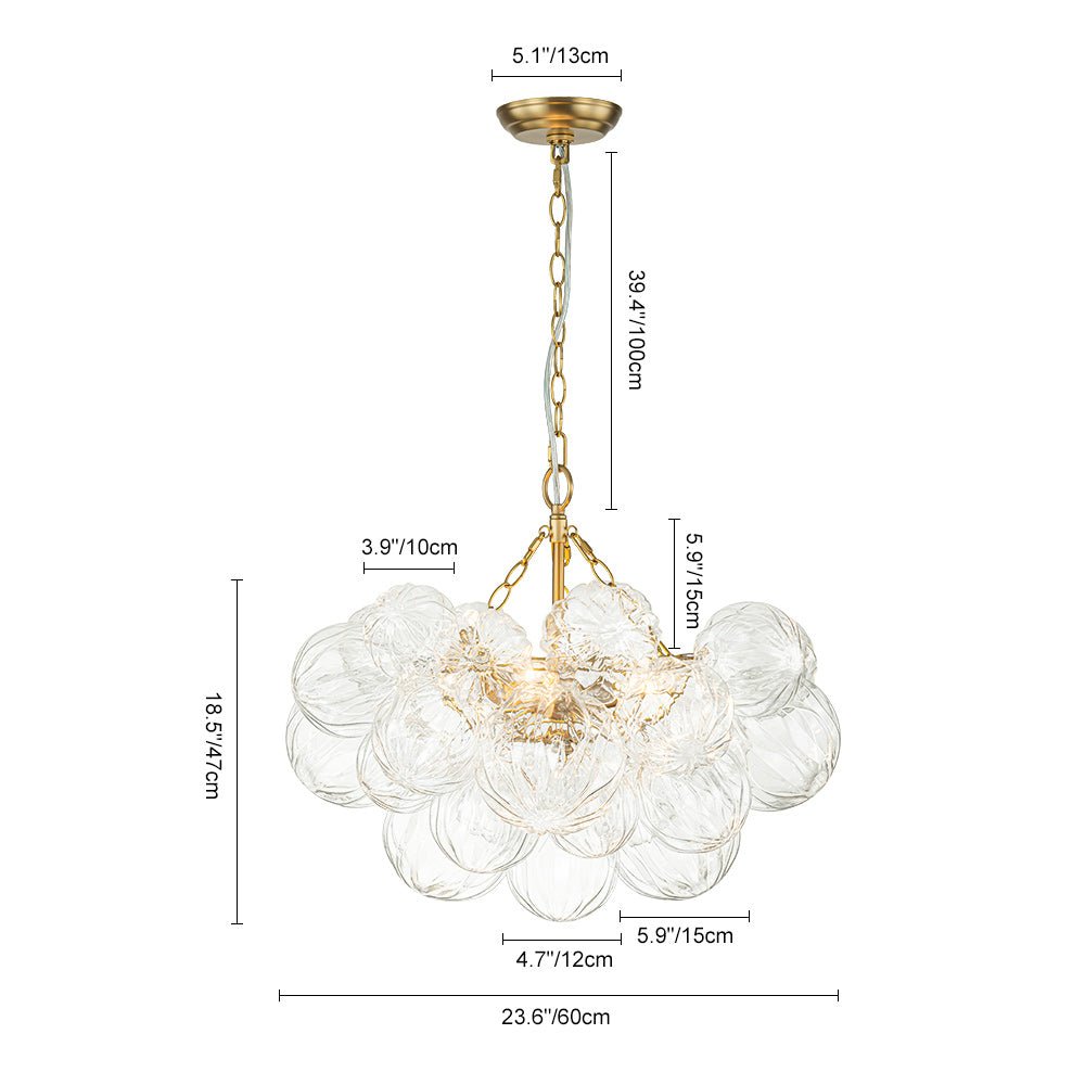 Brass Cluster Sculpture Texture Glass Globe Bubble Chandelier