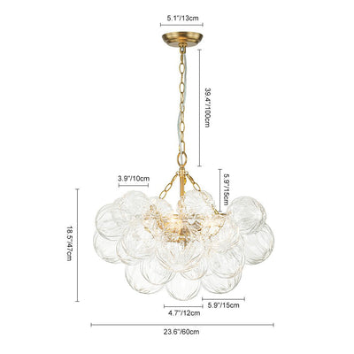 Brass Cluster Sculpture Texture Glass Globe Bubble Chandelier