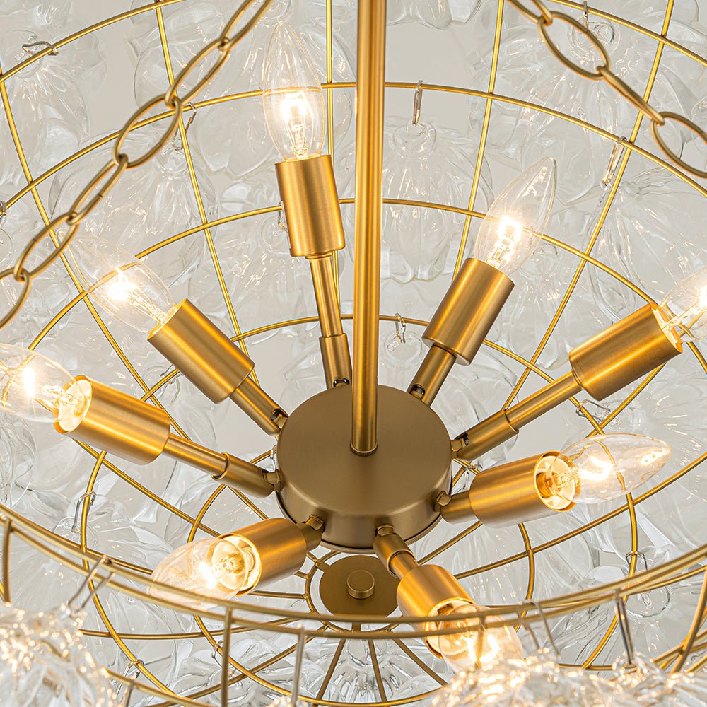 Brass Cluster Sculpture Texture Glass Globe Bubble Chandelier