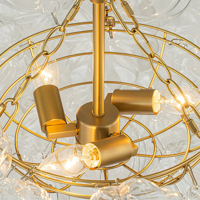Brass Cluster Sculpture Texture Glass Globe Bubble Chandelier