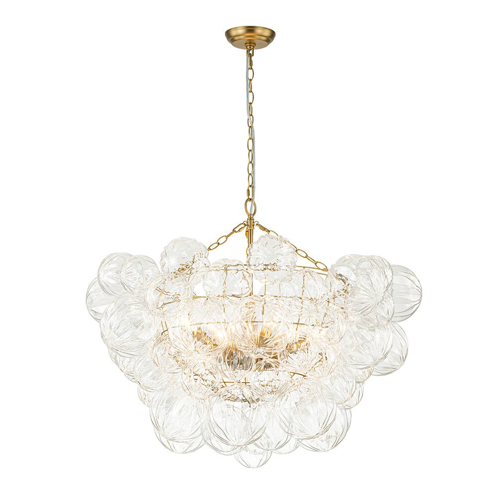 Brass Cluster Sculpture Texture Glass Globe Bubble Chandelier