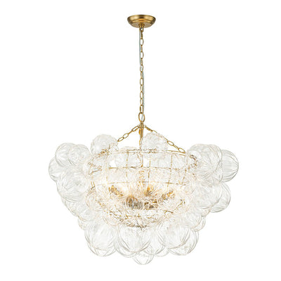 Brass Cluster Sculpture Texture Glass Globe Bubble Chandelier