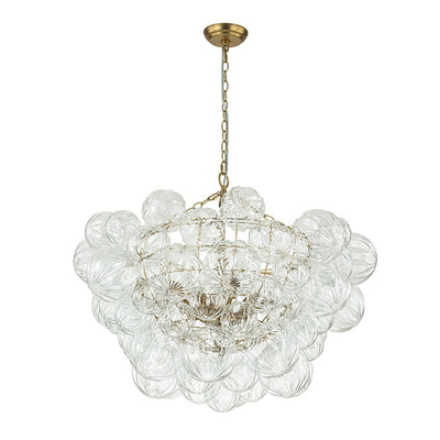 Brass Cluster Sculpture Texture Glass Globe Bubble Chandelier