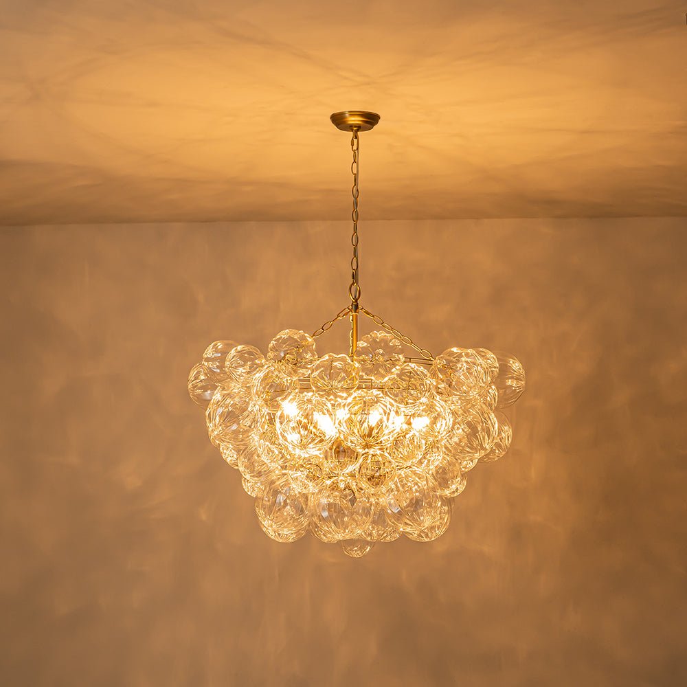 Brass Cluster Sculpture Texture Glass Globe Bubble Chandelier