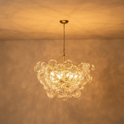 Brass Cluster Sculpture Texture Glass Globe Bubble Chandelier