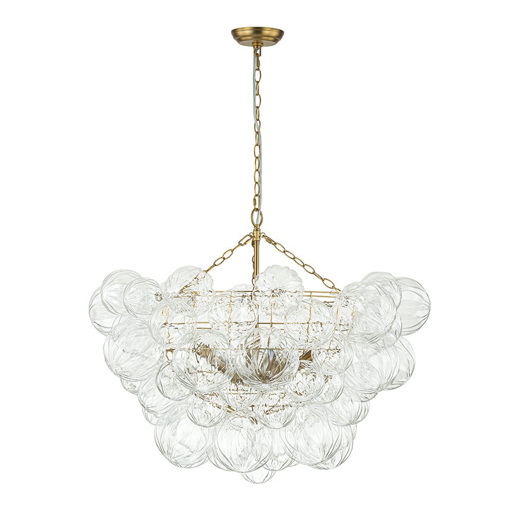 Brass Cluster Sculpture Texture Glass Globe Bubble Chandelier