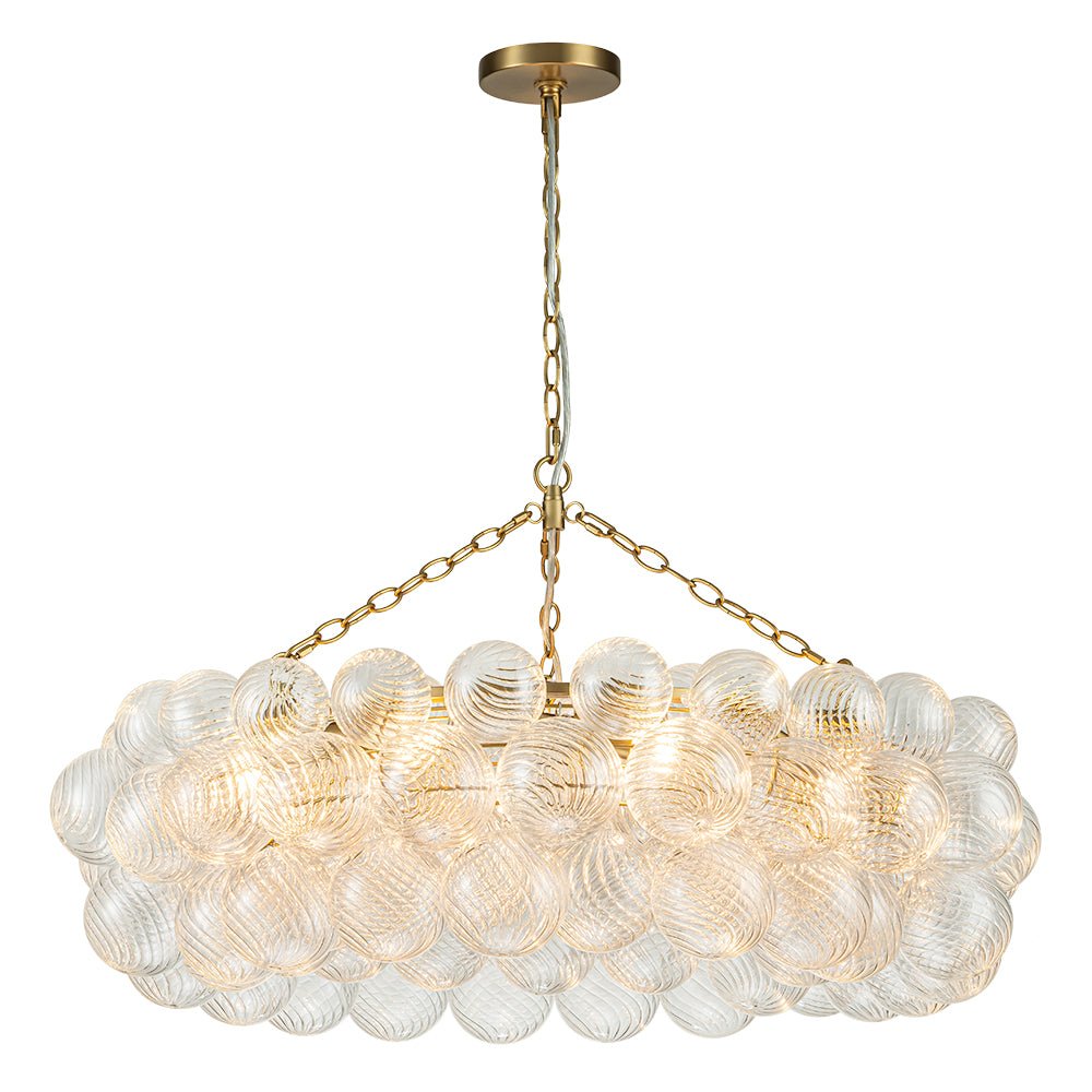 Brass Halo Ribbed Glass Globe Bubble Ring Chandelier