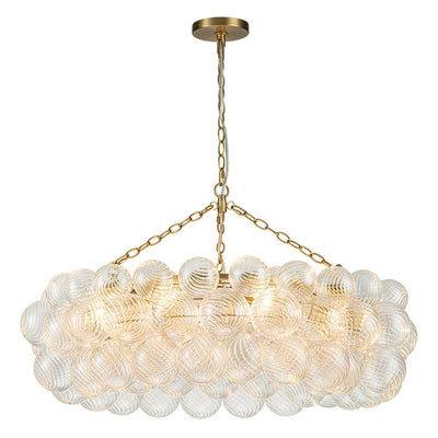 Brass Halo Ribbed Glass Globe Bubble Ring Chandelier