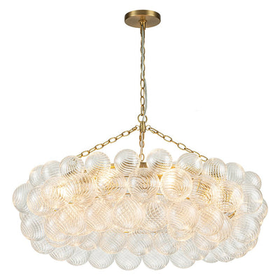 Brass Halo Ribbed Glass Globe Bubble Ring Chandelier