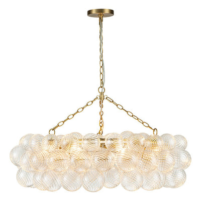Brass Halo Ribbed Glass Globe Bubble Ring Chandelier