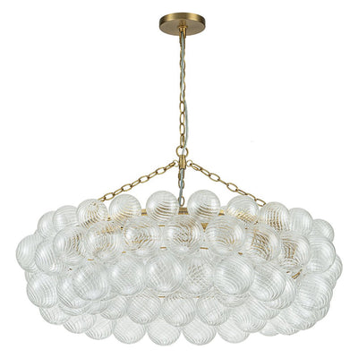 Brass Halo Ribbed Glass Globe Bubble Ring Chandelier