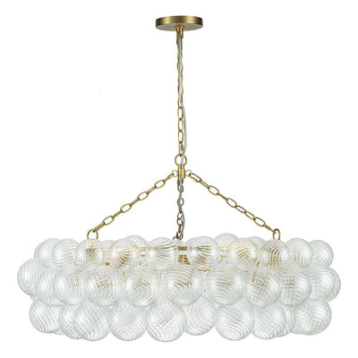 Brass Halo Ribbed Glass Globe Bubble Ring Chandelier