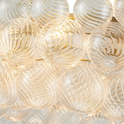 Brass Halo Ribbed Glass Globe Bubble Ring Chandelier