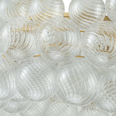 Brass Halo Ribbed Glass Globe Bubble Ring Chandelier