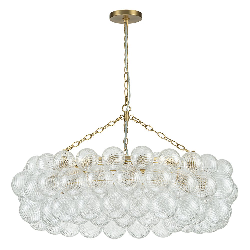 Brass Halo Ribbed Glass Globe Bubble Ring Chandelier