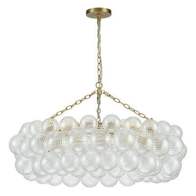 Brass Halo Ribbed Glass Globe Bubble Ring Chandelier