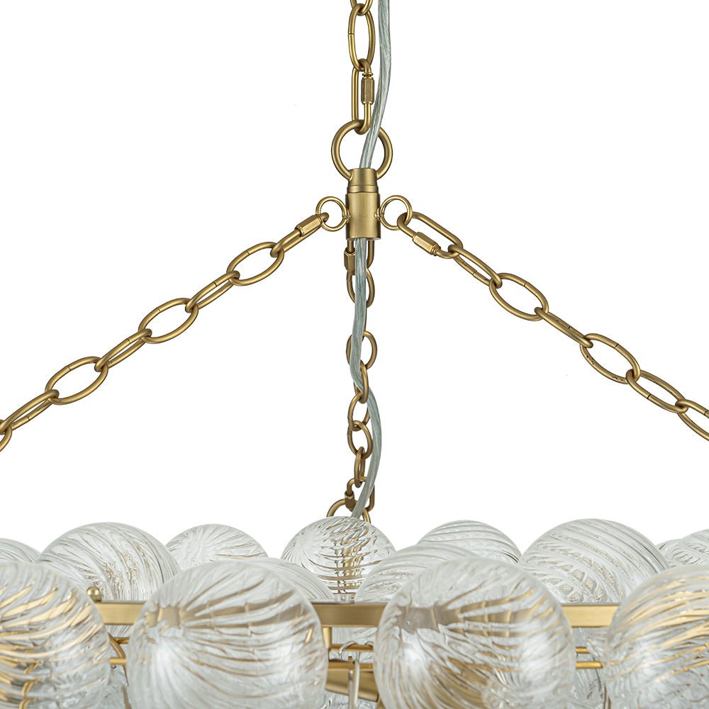 Brass Halo Ribbed Glass Globe Bubble Ring Chandelier