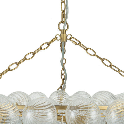 Brass Halo Ribbed Glass Globe Bubble Ring Chandelier