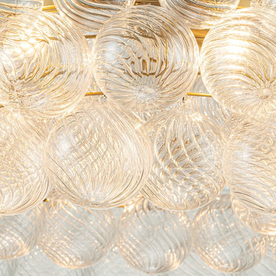Brass Halo Ribbed Glass Globe Bubble Ring Chandelier