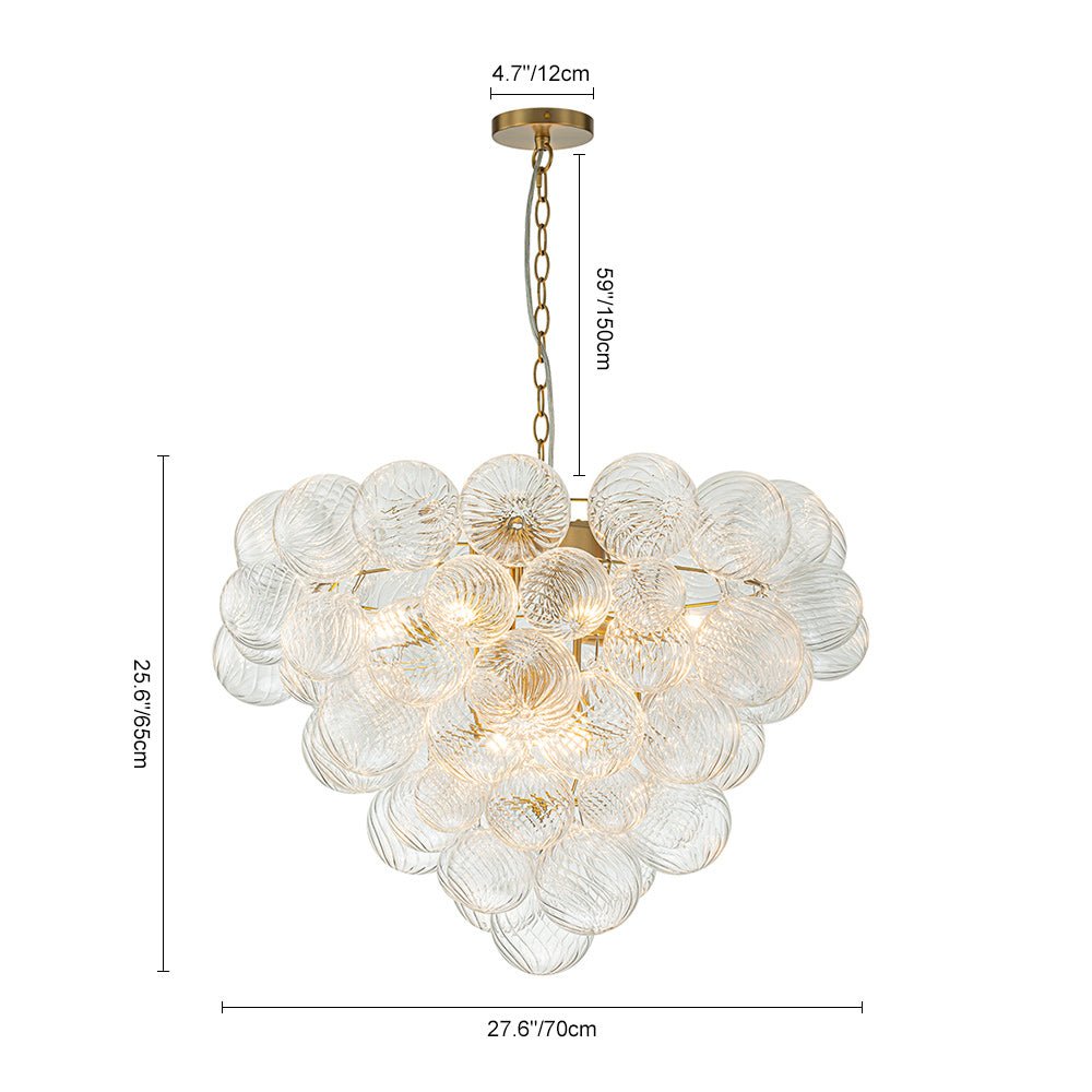 Glam Brass Cluster Ribbed Glass Globe Bubble Chandelier