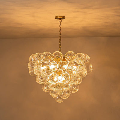 Glam Brass Cluster Ribbed Glass Globe Bubble Chandelier