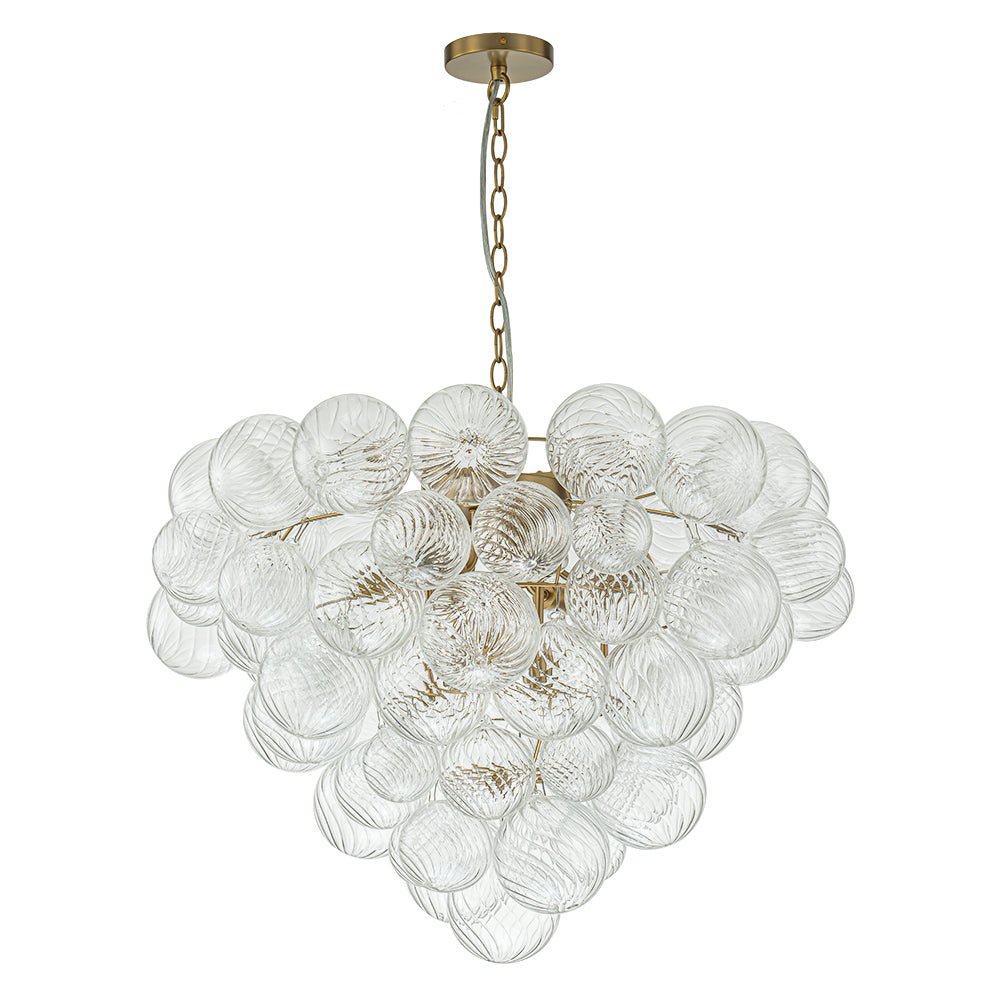 Glam Brass Cluster Ribbed Glass Globe Bubble Chandelier