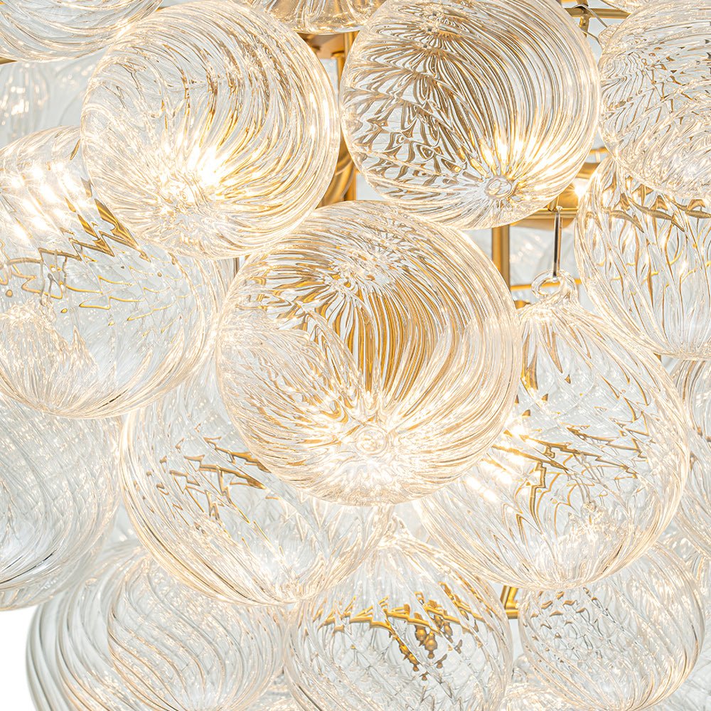 Glam Brass Cluster Ribbed Glass Globe Bubble Chandelier