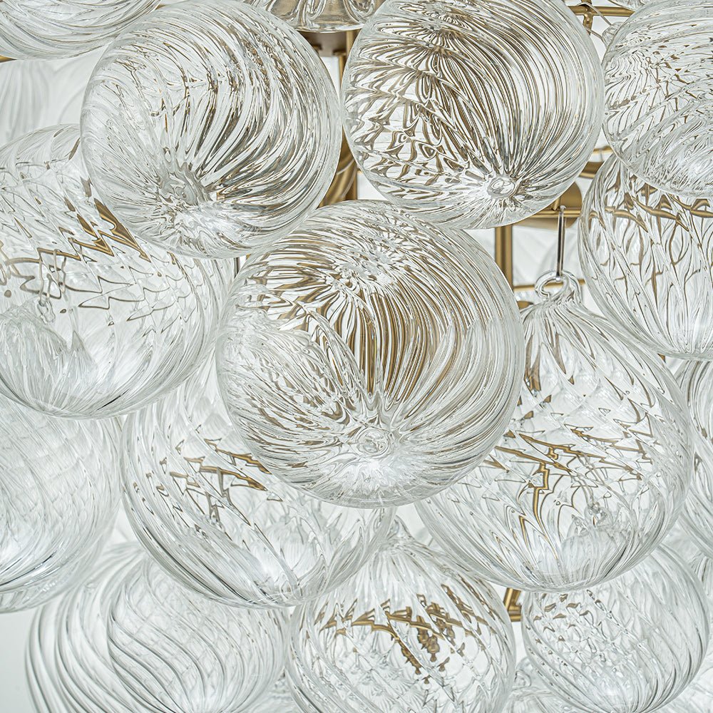 Glam Brass Cluster Ribbed Glass Globe Bubble Chandelier
