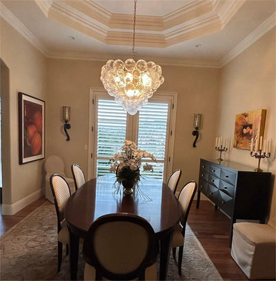 Glam Brass Cluster Ribbed Glass Globe Bubble Chandelier