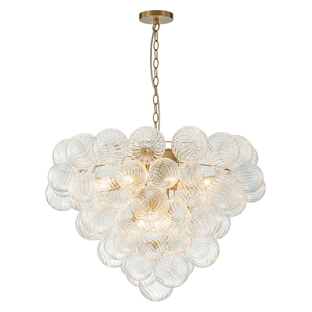 Glam Brass Cluster Ribbed Glass Globe Bubble Chandelier