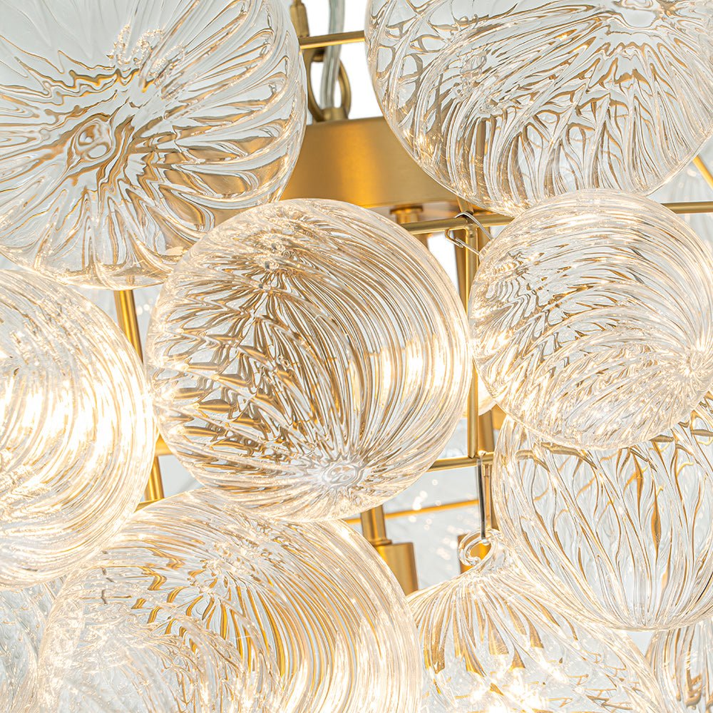 Glam Brass Cluster Ribbed Glass Globe Bubble Chandelier