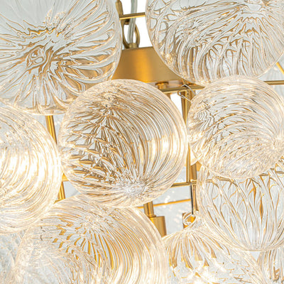 Glam Brass Cluster Ribbed Glass Globe Bubble Chandelier