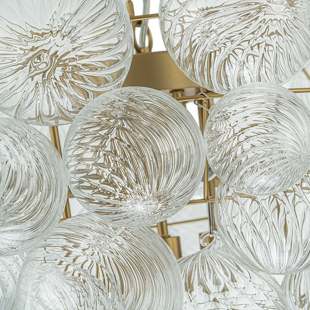 Glam Brass Cluster Ribbed Glass Globe Bubble Chandelier