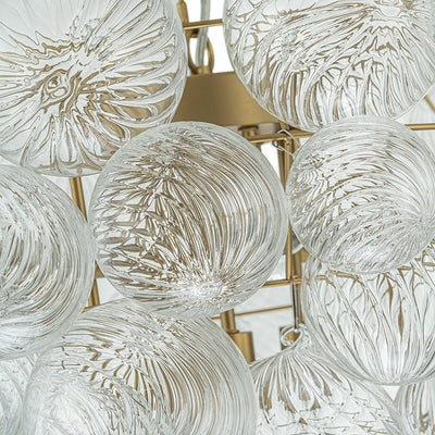 Glam Brass Cluster Ribbed Glass Globe Bubble Chandelier