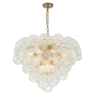 Glam Brass Cluster Ribbed Glass Globe Bubble Chandelier