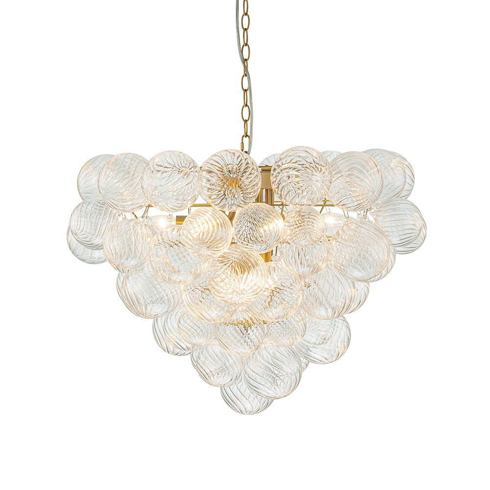 Glam Brass Cluster Ribbed Glass Globe Bubble Chandelier