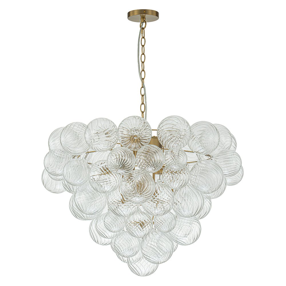 Glam Brass Cluster Ribbed Glass Globe Bubble Chandelier