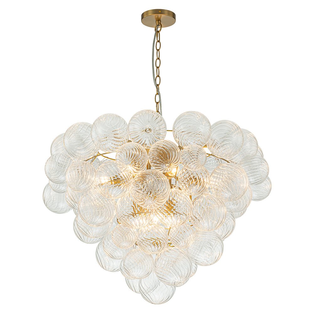 Glam Brass Cluster Ribbed Glass Globe Bubble Chandelier