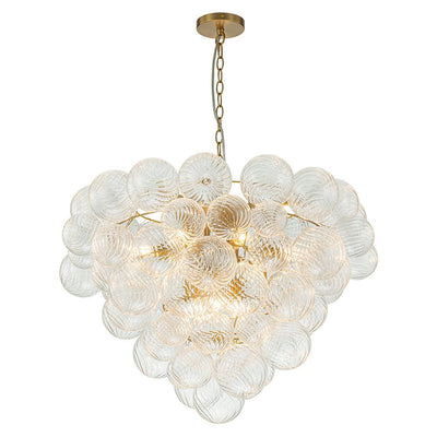 Glam Brass Cluster Ribbed Glass Globe Bubble Chandelier