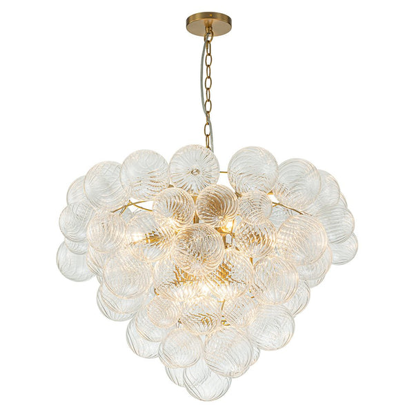 Glam Brass Cluster Ribbed Glass Globe Bubble Chandelier