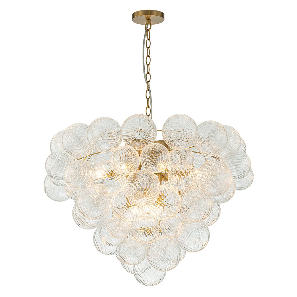 Glam Brass Cluster Ribbed Glass Globe Bubble Chandelier