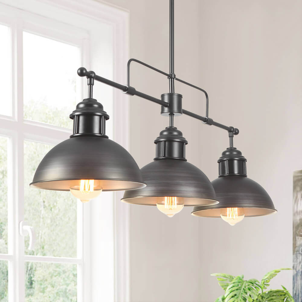 Industrial 3-light Island Pot Lid Dome Pendant