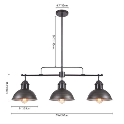 Industrial 3-light Island Pot Lid Dome Pendant