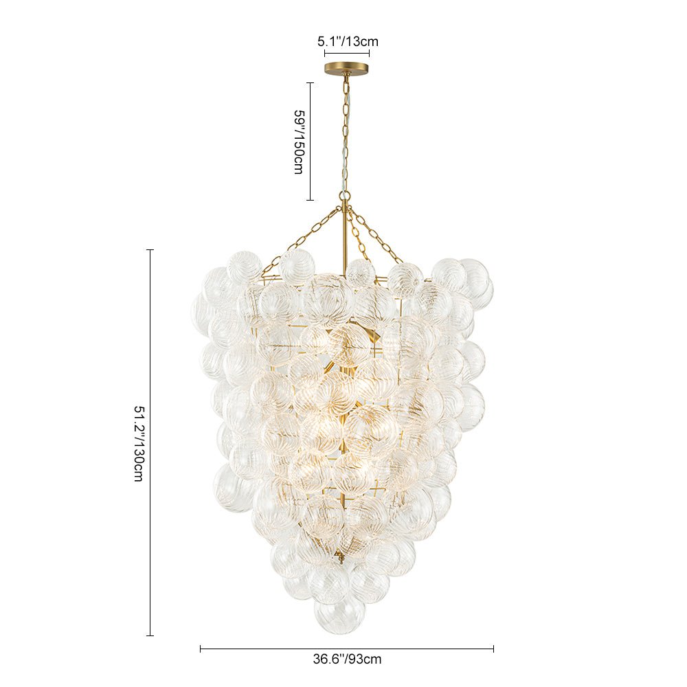 Luxury Cascade Cluster Ribbed Glass Bubble Entry Chandelier