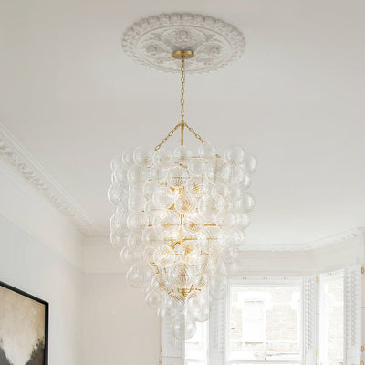 Luxury Cascade Cluster Ribbed Glass Bubble Entry Chandelier