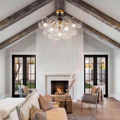 Modern Cluster Glass Bubble Chandelier / Semi Flush